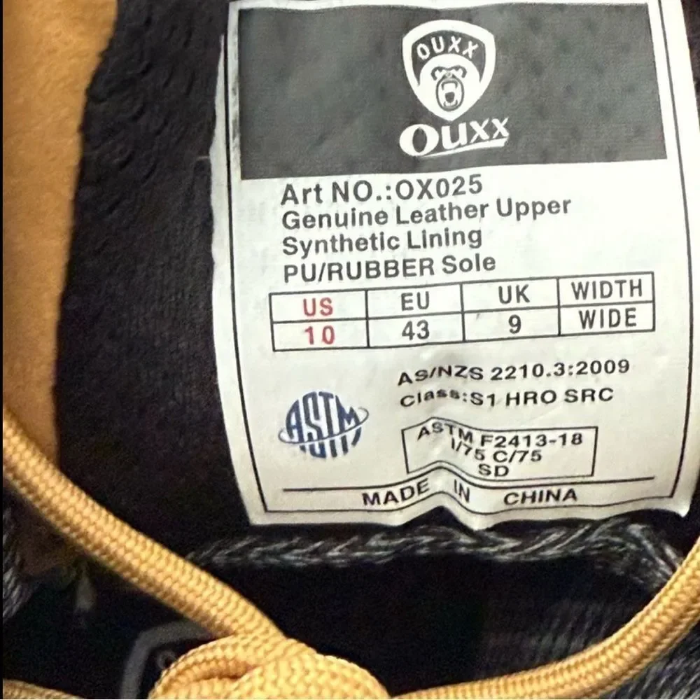 OUXX Men's 10 Wide Steel Toe Work Boots Tan Leather ASTM F2413-18 NEW